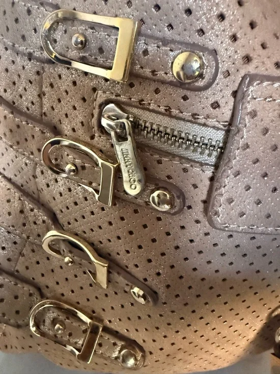 Jimmy Choo Bardia Perforated Shimmer Suede Buckle Strap Hobo Shoulder Bag - Picture 7 of 14